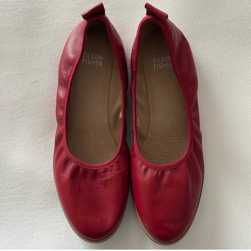 Eileen Fisher Red Leather Ballet Flats
